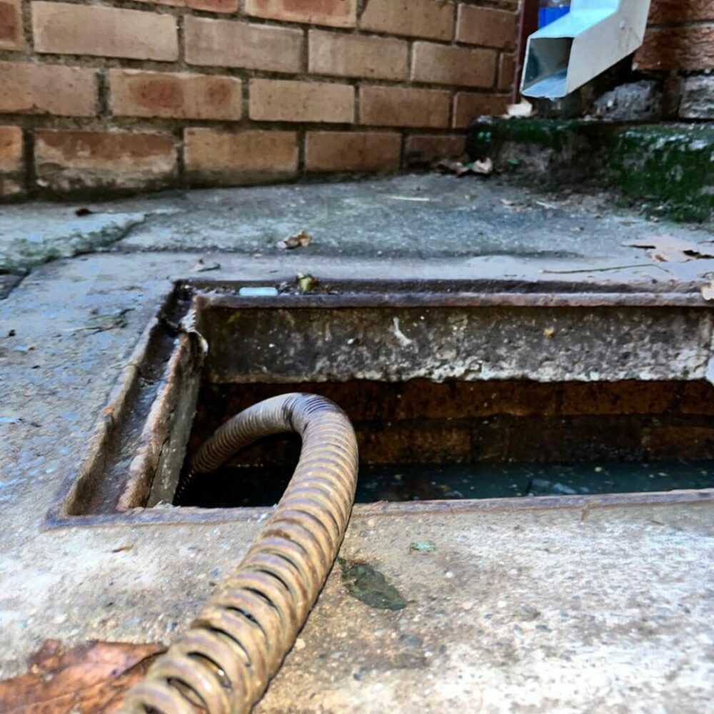 Logo of Universal Plumbing with blue U and pipe design